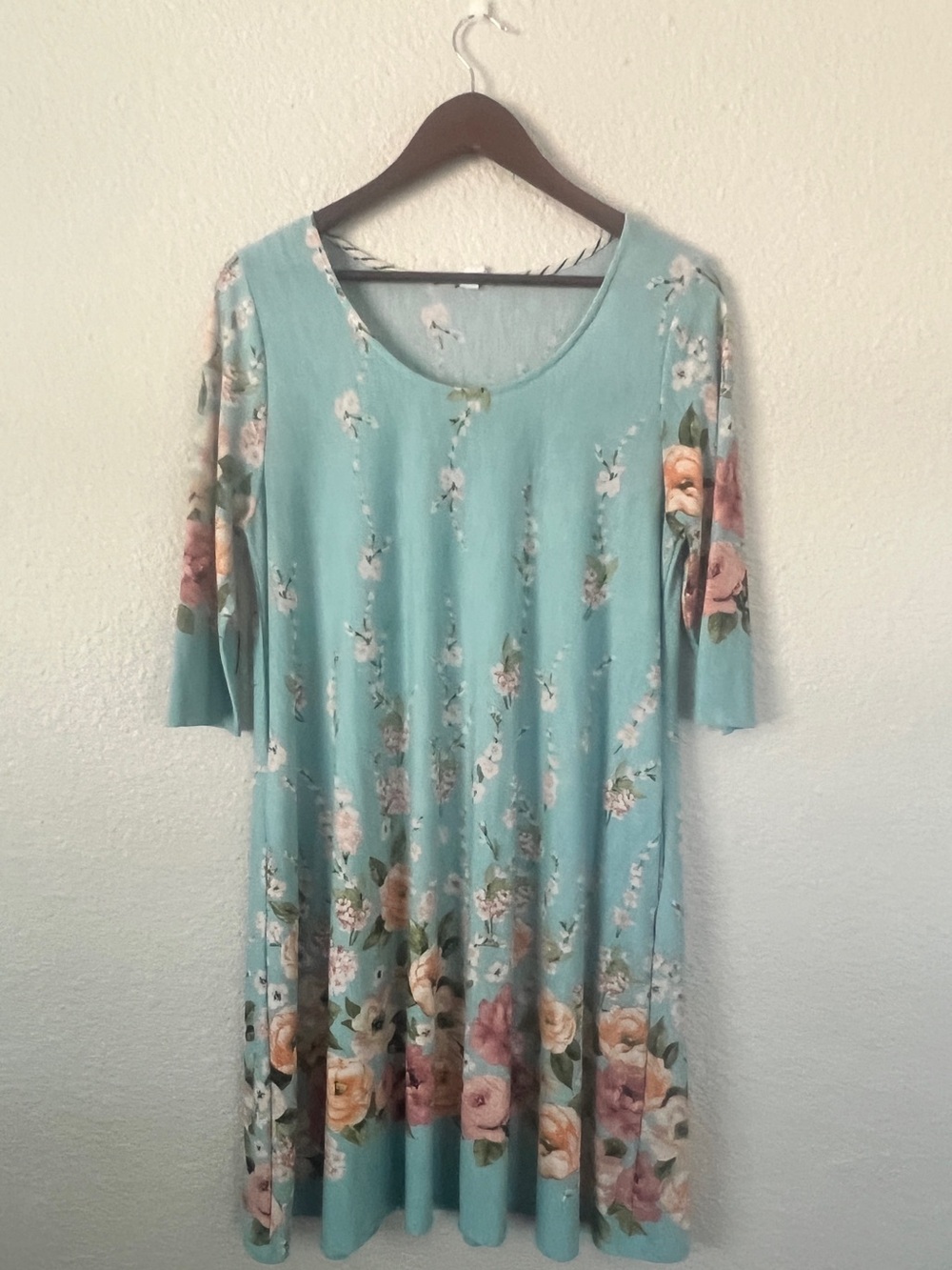 Paisley Grace Turquoise Floral Swing Dress Pockets